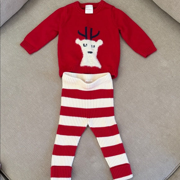 Hanna Andersson Other - Red Reindeer Sweater and Striped Pants Set- Hanna Andersson